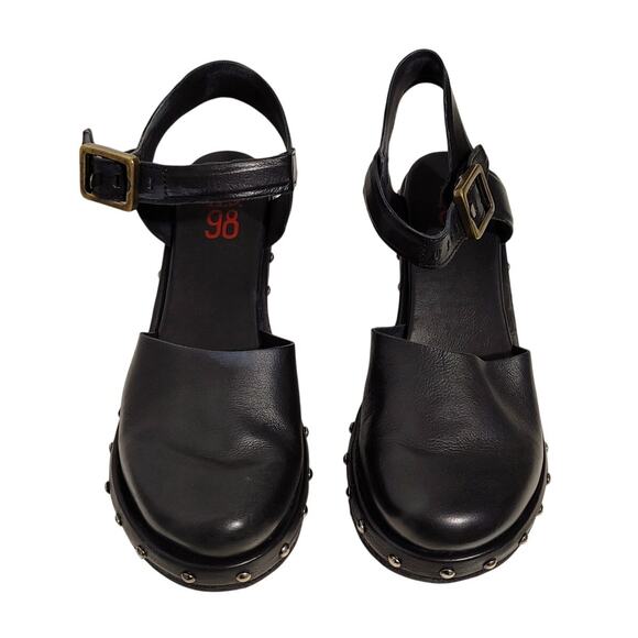 A.S.98 Pietro Wedge Heel Pumps Round Toe Studded Black Womens US 8.5 EU 39 UK 6 - Picture 5 of 12